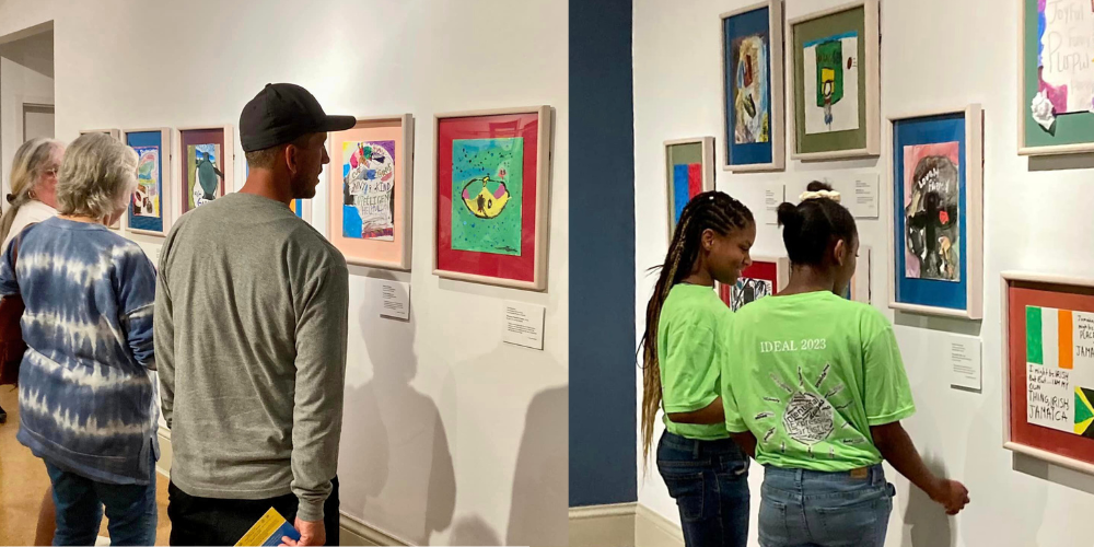 students and families view student work on display at museum gallery