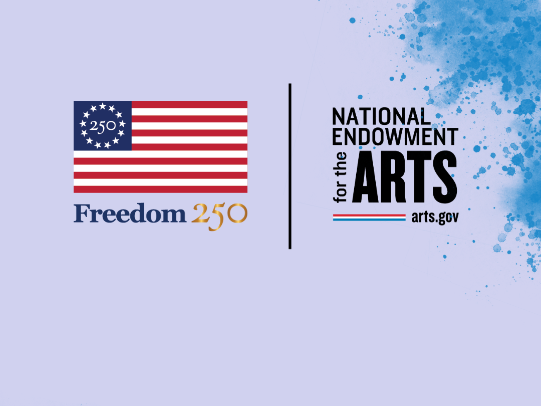 Lavender background with blue splattered paint and NEA / America250 logo