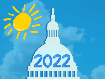 Capitol building with 2022 on it and yellow YA sun in the sky
