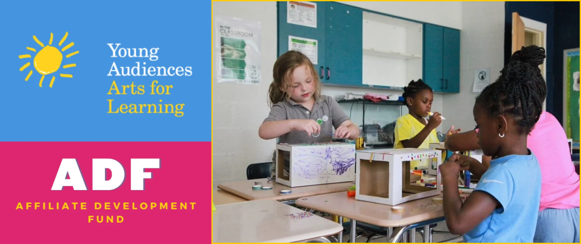 ADF logo next to photo of four children making art in a classroom