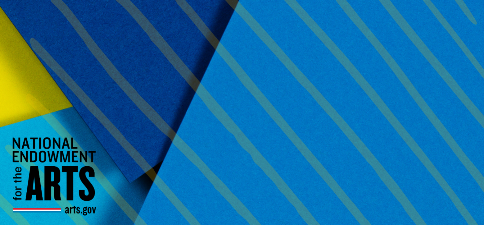 NEA logo against colorful blue and yellow paper montage
