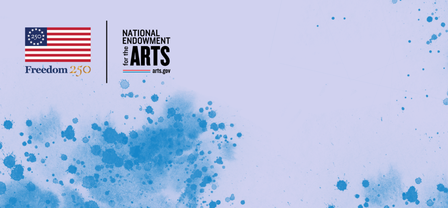 Lavender background with blue paint splatters featuring NEA / America250 logo