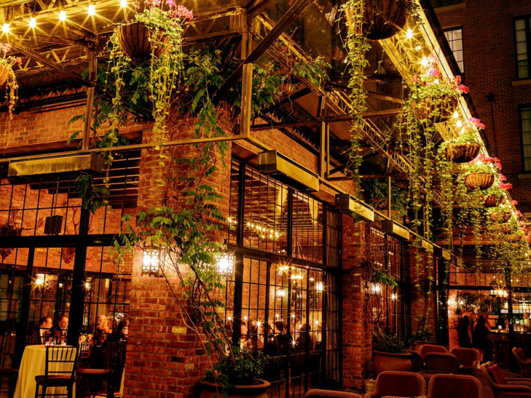 Terrace at night at The Bowery Hotel